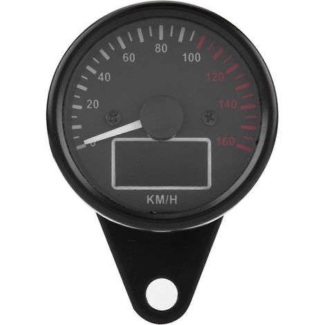 Compteur de vitesse numérique universel pour moto (0-160 km/h), avec écran LCD et LED, style rétro noir. (1/4)