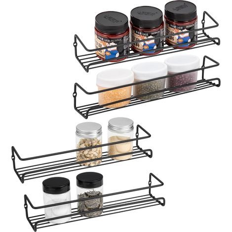 Spice Rack Organizer, Lot de 4 étagères murales avec autocollant adhésif et vis pour épices, herbes, bocaux et autres dans le placard/la cuisine/les armoires/le garde-manger (1/5)