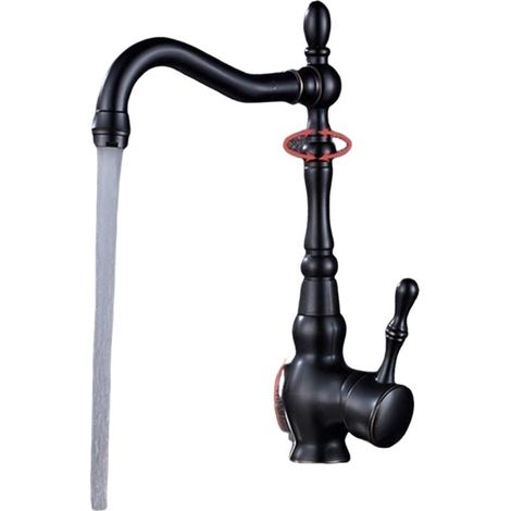 royaluxe -Robinet de Cuisine Noir Bec Pivotant à 360°Mitig Evier Robinet de Cuisine Noir Vintage (1/5)