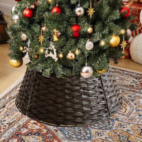 Base de sapin de Noël en métal, jupe de sapin de Noël décorée, adaptée au sapin de Noël intérieur et extérieur - Décoration de Noël (marron, 60 cm) (1/4)