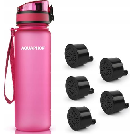 Flacone filtro Aquaphor City da 500 ml + 5 filtri, rosa (1/5)