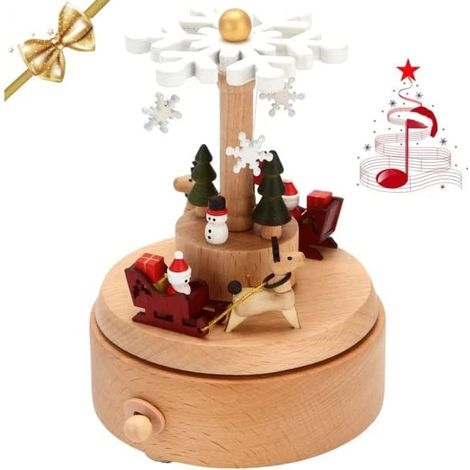 Boîte à musique en bois, décoration de Noël flocon de neige, orignal, boîte à musique personnalisée pour garçons et filles, activités manuelles rotatives (1/4)