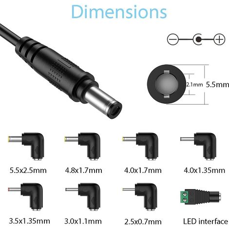 24W Chargeur de Voiture Universel DC 12V 2A Cordon d'alimentation câble 5.5x2.1mm à l'allume-Cigare avec 8 connecteurs pour Lecteur DVD,GPS,Haut-parleurs,étiqueteuse,Caméra,Tire-Lait,Bande LED Autres