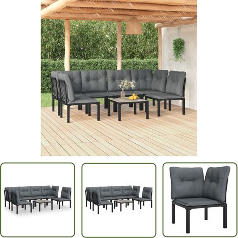 The Living Store 7-tlg. Garten-Lounge-Set Schwarz und Grau Poly Rattan - Gartengeräte - Gartenmöbel - Loungesessel - Outdoor Möbel - Rattanmöbel (1/5)