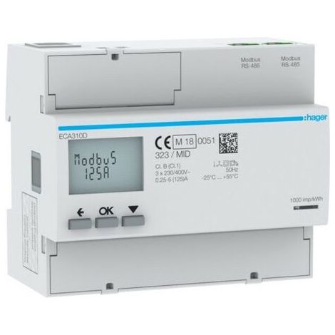 COMPTEUR TRI 125A AGARDIO MID - GESTION DU BATIMENT HAGER ECA310D (1/2)