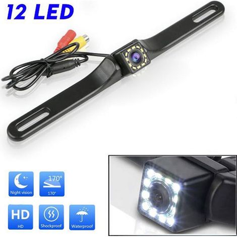 Camera De Recul - 170° - Étanche - Vision Nocturne - Pour Plaque D'immatriculation - 648 x 488 Pixels - 12 LED - 12 V CC - 1 Pièce (1/5)