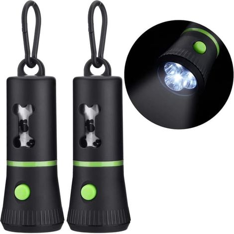 Lot de 2 distributeurs de sacs à déjections canines avec lumière LED et clip ceinture. Sacs à déjections étanches inclus.-AquaForge