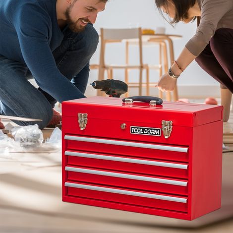 Rangement d'outils-Boîte métal 4 tiroirs-Portable avec serrure-Protection intérieure-51.5x23.1x35.5cm (1/5)