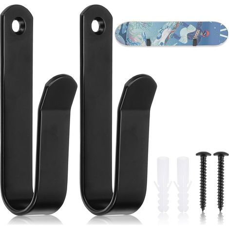 Support Mural Sport - Lot de 2 - Acier Laminé - Rangement Horizontal Skis et Skateboards - Garage et Salon - Noir Mat (1/5)