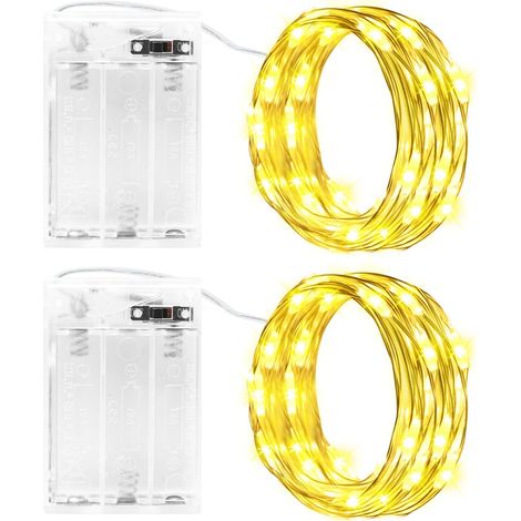 Guirlande Lumineuse, 2Pcs 3M 30LED Micro Guirlande Lumineuse a Pile avec Minuterie, IP65 Étanche Girlande de Lumière pour Jardin Chambre Noël Halloween In/Extérieur Décor, Blanc Chaud (1/5)