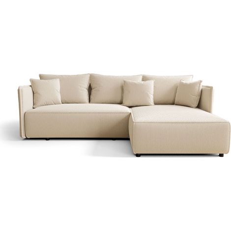 Canapé d’angle tissu convertible avec coffre MILAN angle droit-Blanc cassé-angle droit (1/4)