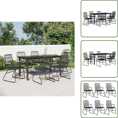 The Living Store Ensemble à manger de jardin 7 pcs Noir Rotin PVC - Salle à manger extérieure (1/5)