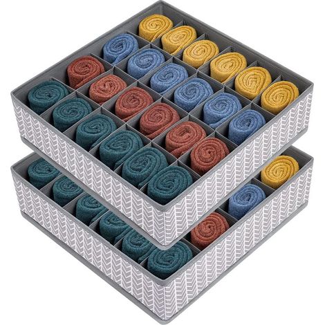 Lot de 2 Organisateur de Tiroir Pliable Non-tissé pour Sous-vètements, Soutien-gorges, Chaussettes Boîte de Rangement à Compartiment Gain de Place, Rangement Chaussettes(motif de flèche) (1/4)