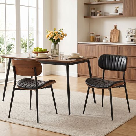 Chaise de Salle à Manger Lot de 2, Fauteuil de Cuisine Moderne avec Assise en Simili Cuir, Dossier Courbé (1/5)