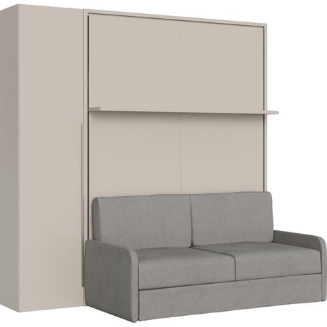 Versia Sofà 160 lit double escamotable vertical avec canapé, étagère et 1 armoire porte gauche Argilla