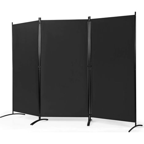 COSTWAY Paravent Raumteiler 260x183cm Trennwand mit verstellbaren Untersetzern, Wand Sichtschutz Wandschirm Schwarz, 3-teiliger