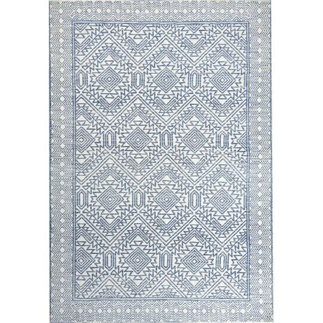 Tapis en Laine Bleu et Blanc 160 x 230 cm Motif Géométrique de Style Moderne Kawas (1/5)