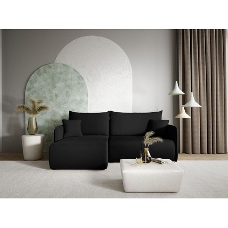 Ecksofa Sofa mit Schlaffunktion CALGARY Stoff Curio Schwarz Ottomane Links (1/4)