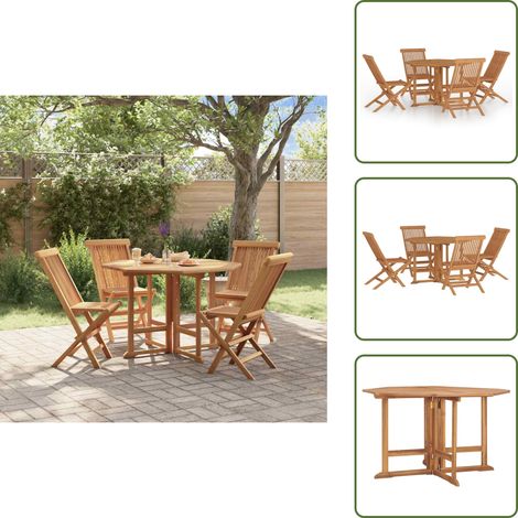 The Living Store Ensemble à dîner d'extérieur pliable 5 pcs Bois solide de teck - Table extérieur