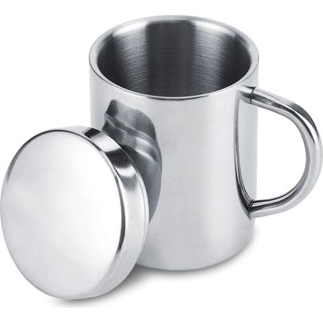 Edelstahlbecher, Edelstahl-Kaffeebecher, 300-ml-Kaffeebecher, kleiner Reisebecher, doppelwandiger, isolierter Reisebecher mit Deckel, Bierkrug zum Wandern und Campen (1/5)