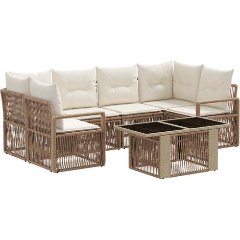 Gartensofa-set 7 stk. Beige und Cremeweiß Poly-Rattan vidaXL (1/5)