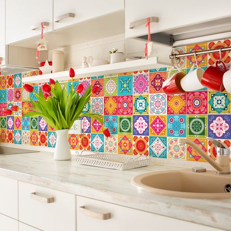 Sticker Mural Carrelage adhésif Cuisine Salle de Bain - 24 STICKERS CARRELAGES AZULEJOS FILILANA - 24stickers10x10cm (1/5)