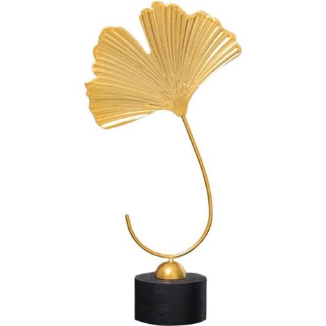 Figurine de feuille de ginkgo dorée (1 pièce), ornement en métal, pièce décorative en fer, objet de collection pour salon, chambre, bibliothèque, meuble TV, bureau, décoration intérieure (1/2)