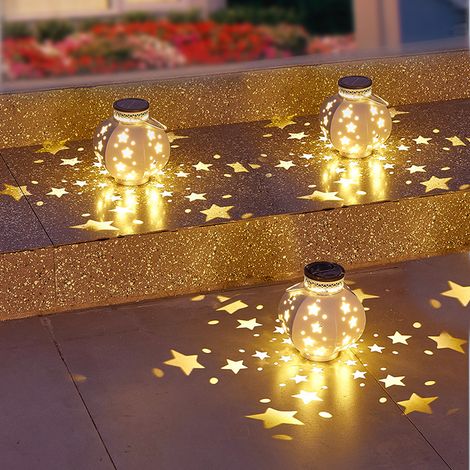 Lanternes Solaires pour l'extérieur - Lumières Etoilées à énergie solaire avec poignée - lumières décoratives rétro en métal pour jardin, patio,cour,trottoir, Blanc