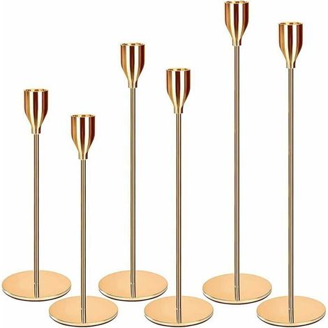 Chandeliers Dorés – Set mit 6 Stück, Höhen 23–33 cm, für Kerzen mit 2,2 cm Durchmesser, Tischdekoration für Hochzeit oder Zuhause