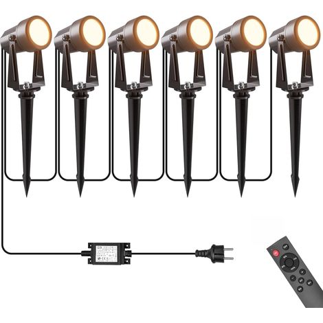 Kit 6 Spots LED Extérieur - 23M Câble - Blanc Chaud 3000K - Télécommande et Minuterie - IP65 Étanche - Pour Jardin Allée Terrasse (1/5)