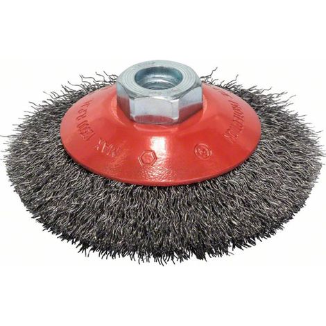 Spazzola conica bosch 100 mm rossa acciaio ondulato