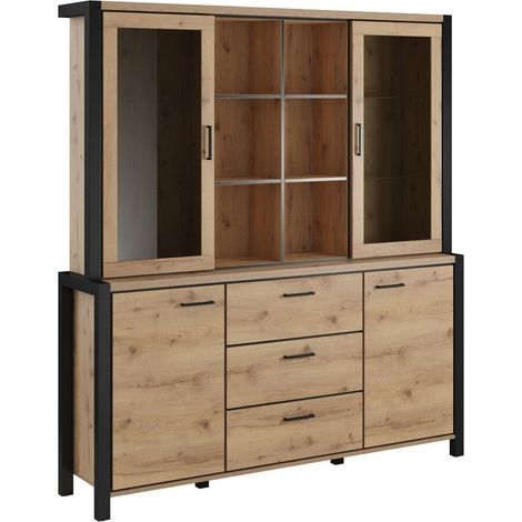 Estantería Temire 109 , Cerrable, Con cajones, Con puertas, Aglomerado laminado, Vidrio, Número de puertas: 4, Número de cajones: 3, 200x180x41cm (1/5)