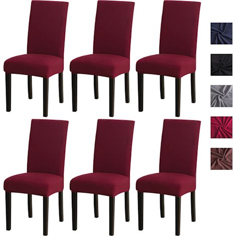 LYERCW - Lot de 6 housses de chaise extensibles et lavables, grises. (1/5)