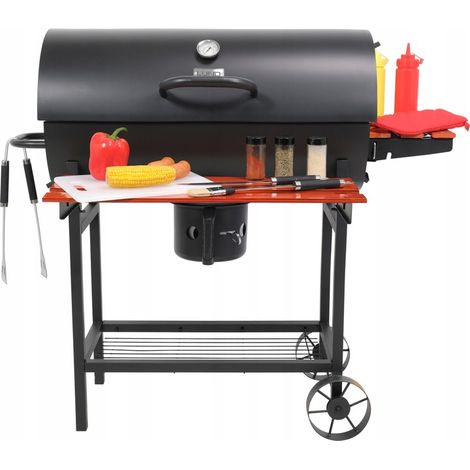 Griglia da giardino a carbone su ruote, ripiani, griglia per bricchette, barbecue a carbone, lund (1/5)