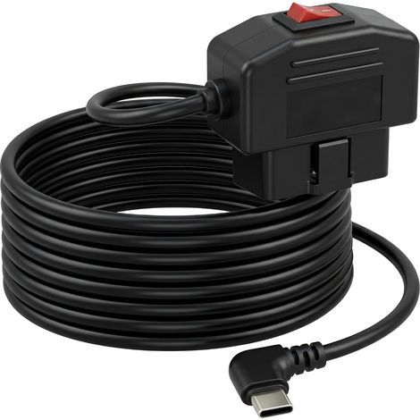 Câble OBD-2 USB pour Dashcam, Kit Alimentation avec Interrupteur Mode ACC, Adaptateur vers USB-C Connecteur 90 Degrés, Câble Dashcam Mode Parking Automatique et Sortie 5V 3A, Longueur 3,5M (1/5)