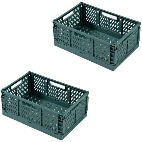 Pair Lot de 2 paniers de rangement pliables pour bureau, vert foncé, format compact