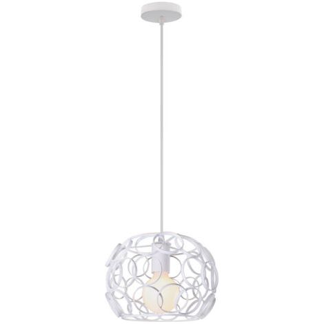 royaluxe- Suspension Luminaire Cage Ronde Lampe À Suspension En Fer Métallique Plafonnier Rétro Vintage Pour Club Bar Café Blanc