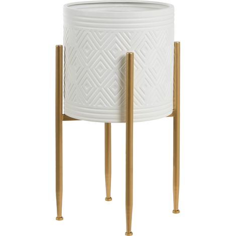 Plant Stand White Iron 35 x 35 x 62 cm Indoor Metal Flower Standing Planter Glam Style Living Room SOLDANELLA (1/5)