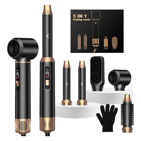 Secador de Pelo, Cepillo Estilizador Soplador con Rizador de Pelo, Secador de Pelo, Cepillo Alisador de Aire, Cepillo Térmico, Set de Regalo Estilizador para Mujer – Negro (1/5)