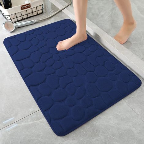 Tapis de bain 1 pièce, tapis de bain en éponge 18D, tapis de bain absorbant, tapis de douche, paillasson décoratif, tapis antidérapant pour salle de bain et salon, 40 x 60 cm, bleu marine (1/4)
