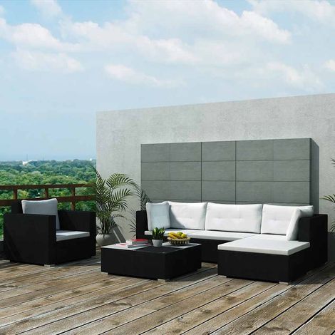Set muebles de jardín 6 piezas y cojines ratán sintético negro vidaXL (1/5)