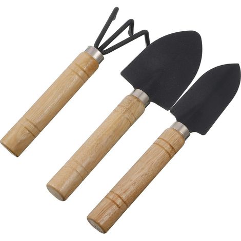 Ensemble de 3 mini-outils de jardin : pelle, râteau et bêche pour petites plantes à fleurs (1/5)