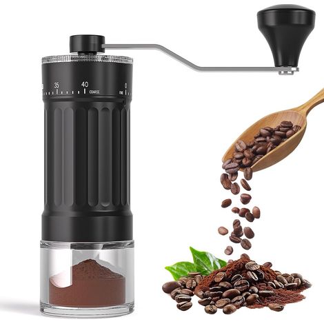 Moulin à café manuel externe réglable : moulin à café manuel avec disque de broyage en céramique de haute qualité et 40 réglages pour cafetière à piston. (1/5)