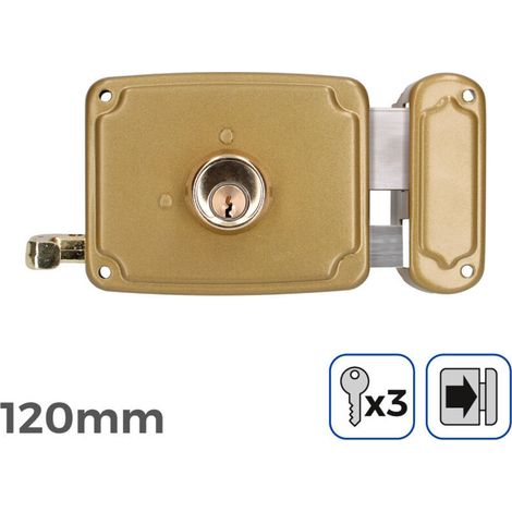 Serrure monopoint en applique 120mm – 3 clés incluses – Installation rapide – Pour portes en bois dur