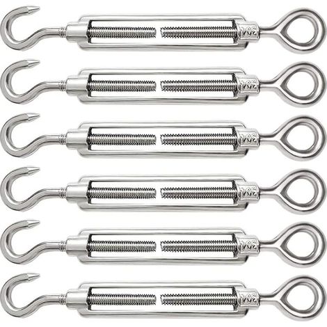 6 Pièces Tendeur Cable M6 Tendeur Cable Inox 304 Réglable Crochet de Ridoir et Oeil pour Tendeur de Fil Cable Acier Corde Crochet Tendeur Accessoires