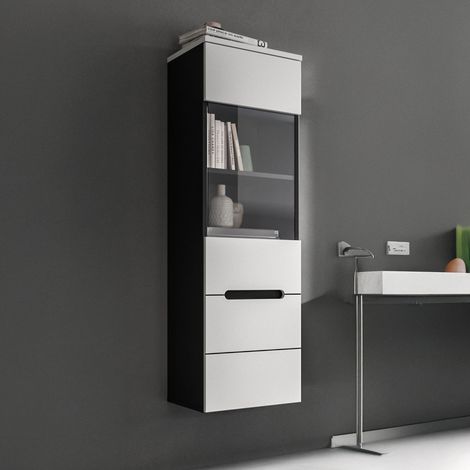 Vitrine suspendu 36x33x125cm décor blanc et anthracite - KANUT