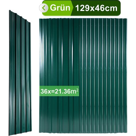 Wolketon Paneles de techo 36 uds 129x46 cm, acero galvanizado verde, 21 m², chapa perfilada para techo y pared