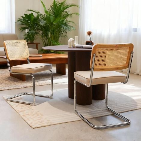 Chaise repas 2 chaises velours rotin pieds chromés dossiers rembourrés style moderne milieu du siècle chaises d'appoint (1/5)