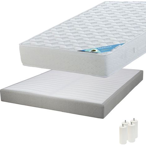 MALDIVES - Pack Matelas 140x190 + Sommier Tapissier Démontable 2x20 Lattes Lin + Pieds Blancs 15cm (1/5)