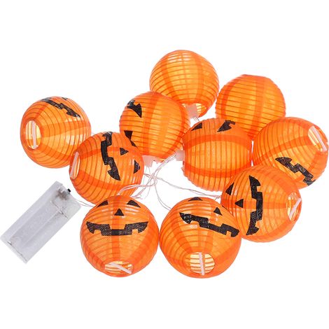 Guirnalda de luces de 1,5 metros (4,9 pies) con 10 LED en forma de calabaza, iluminación constante, funciona con 2 pilas AA. Ideal para Halloween, decoración del hogar y regalos. (1/5)
